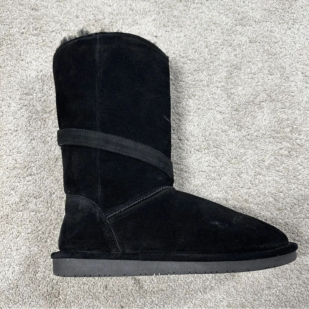 BearPaw Women’s Tatum Shearling Wool Sheepskin Lined Suede Boots in Black 10 - Image 6