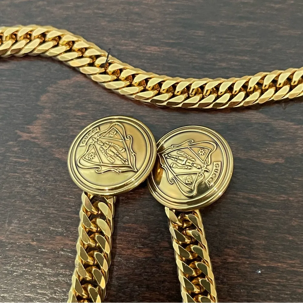 Gucci Navy Blue With Gold Chain Belt Tapered Trousers Size 44 US Size 8 - Image 7