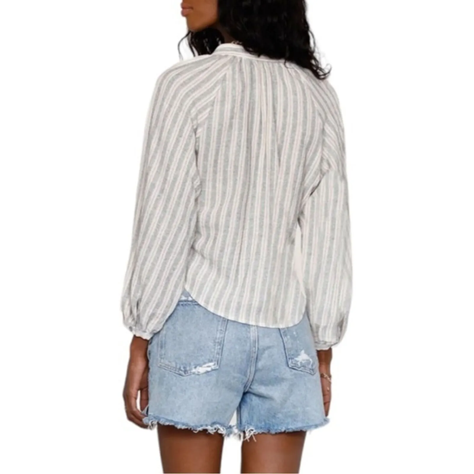 Heartloom Shirt Women Small Tan Gray Striped Jardin Top Button Up Neutral Earthy - Image 8