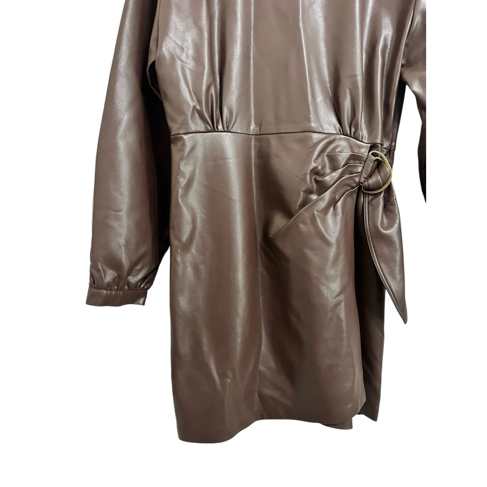 Intermix faux brown leather faux wrap long sleeve dress size 8‎ - Image 6