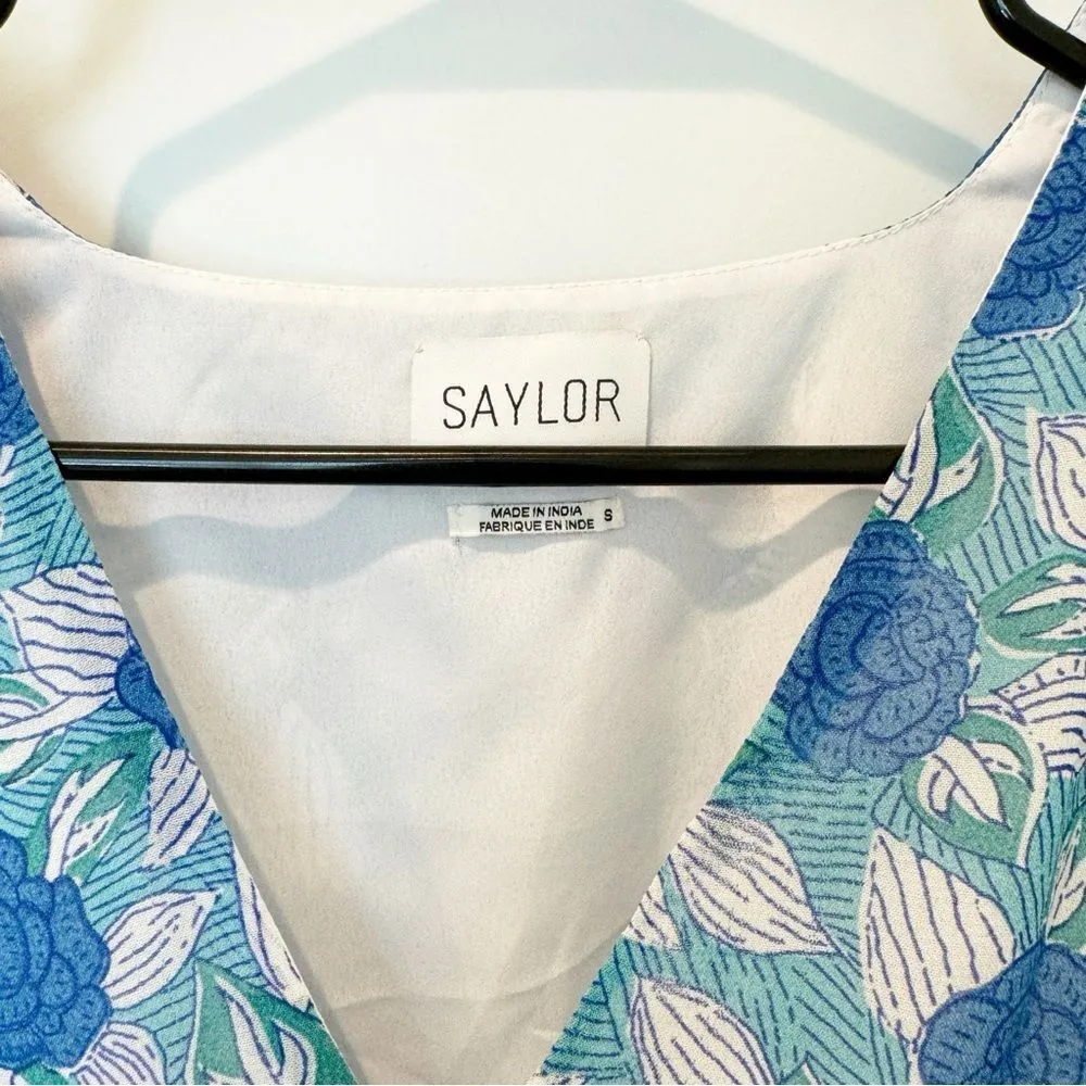 Saylor Leigha Milk Made Flirty Tiered Blue Floral Dress Small - Image 5