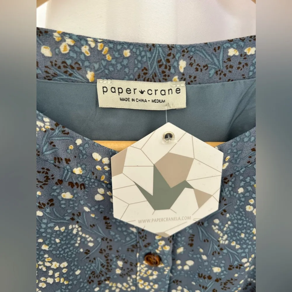 Paper Crane Women's Floral Button Front w/ Belt 3/4 Sleeve Dress Size M - Image 4