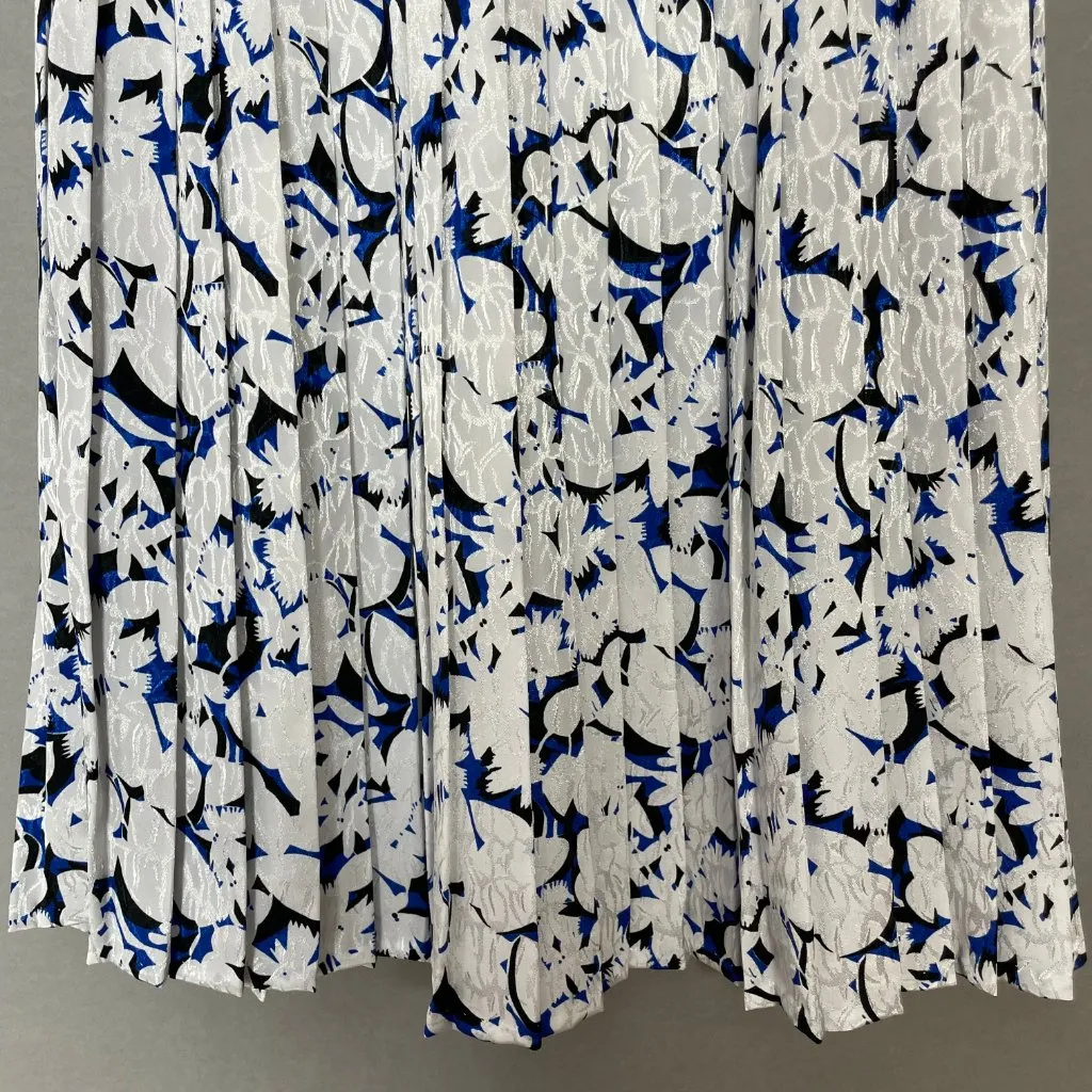 Pleated Skirt Floral Iridescent Blue White Black Women Elastic Waistband‎ Twee - Image 12