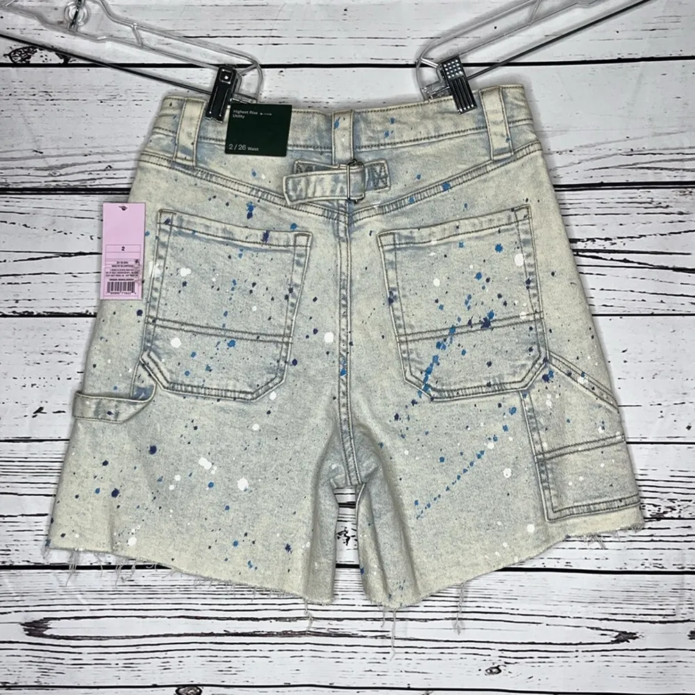 Wild Fable NWT 2/26 Paint Splatter Denim Highest Rise Utility Cargo Jean Shorts - Image 2