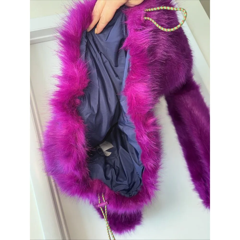 NEW Stella McCartney Adan Purple Faux Fur Pullover Hooded Coat Hoodie Jacket S/M - Image 5
