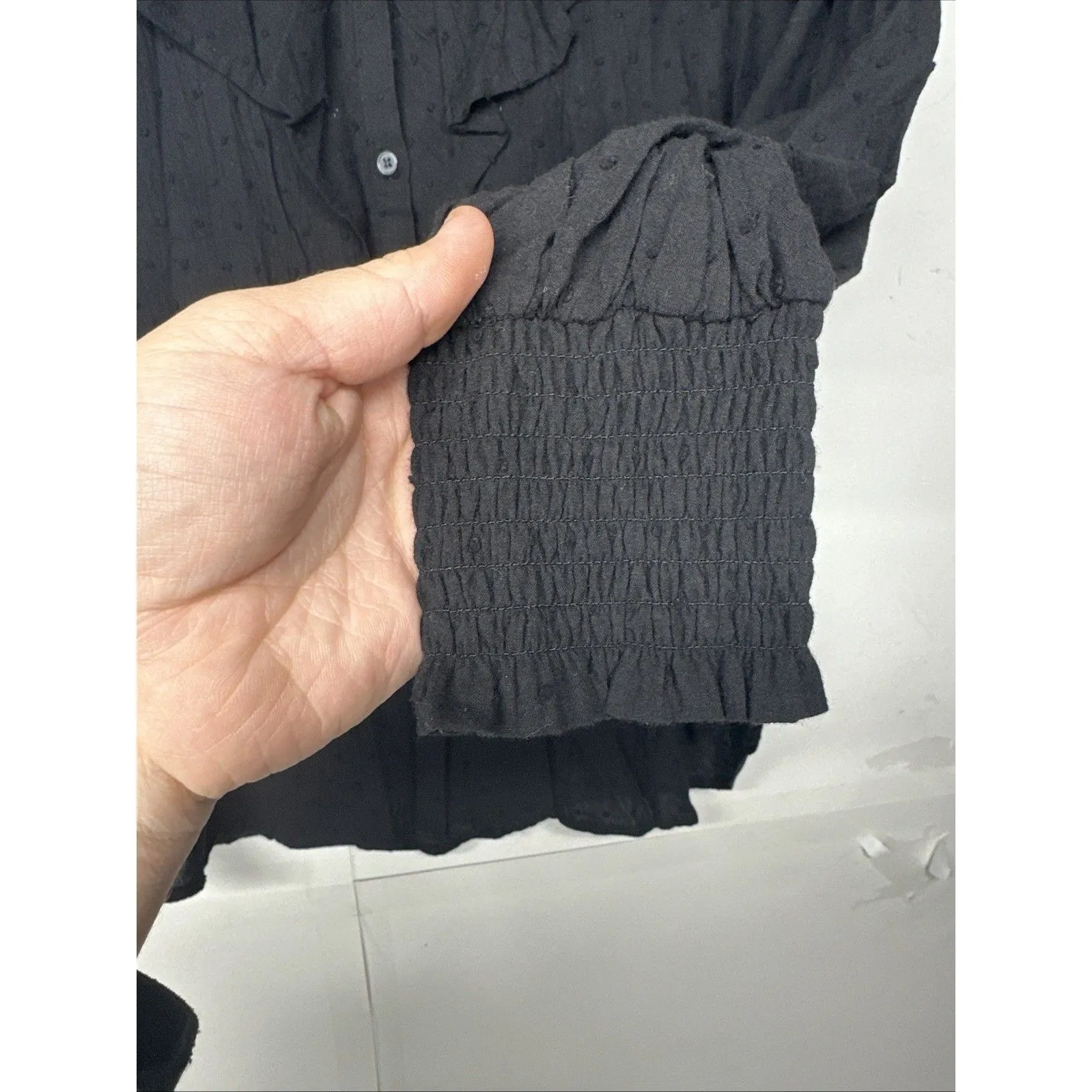 Loft Black Swiss Dot Ruffle Trim Long Balloon Sleeve Blouse Regencycore Size M Size M - Image 5