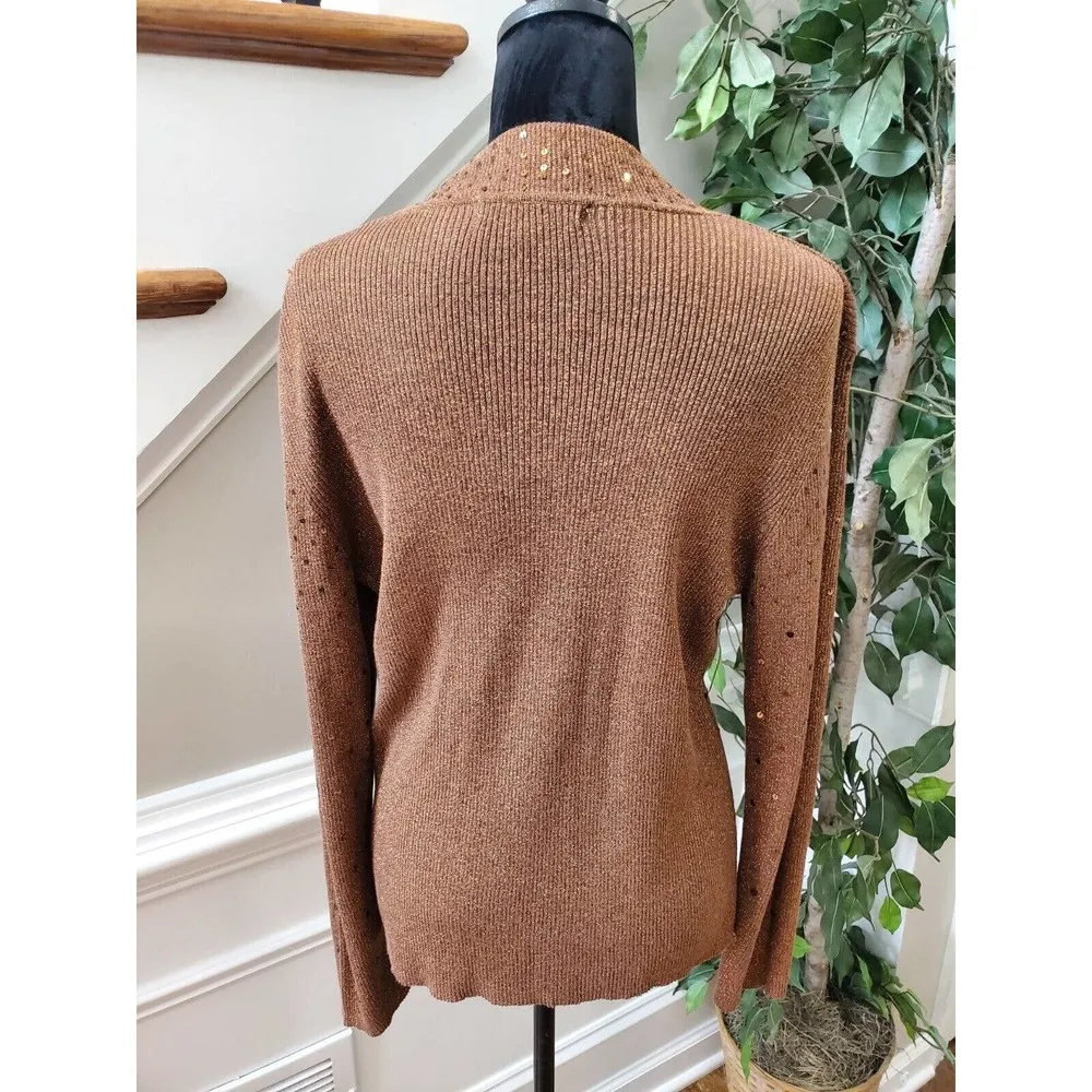 Mercer Street Studio Women's Brown Cotton Mock Neck Long Sleeve Knit Sweater XL - Image 7