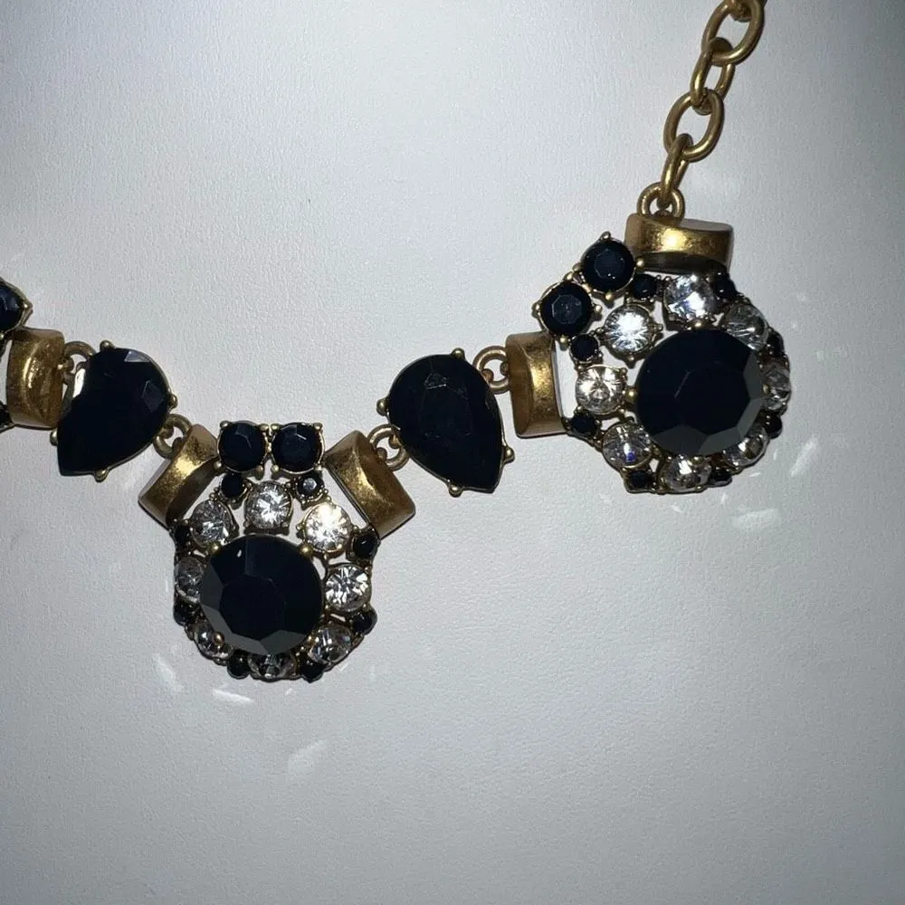 J. Crew Navy Blue Rhinestones Bib Gold Tone Statement Necklace - Image 4