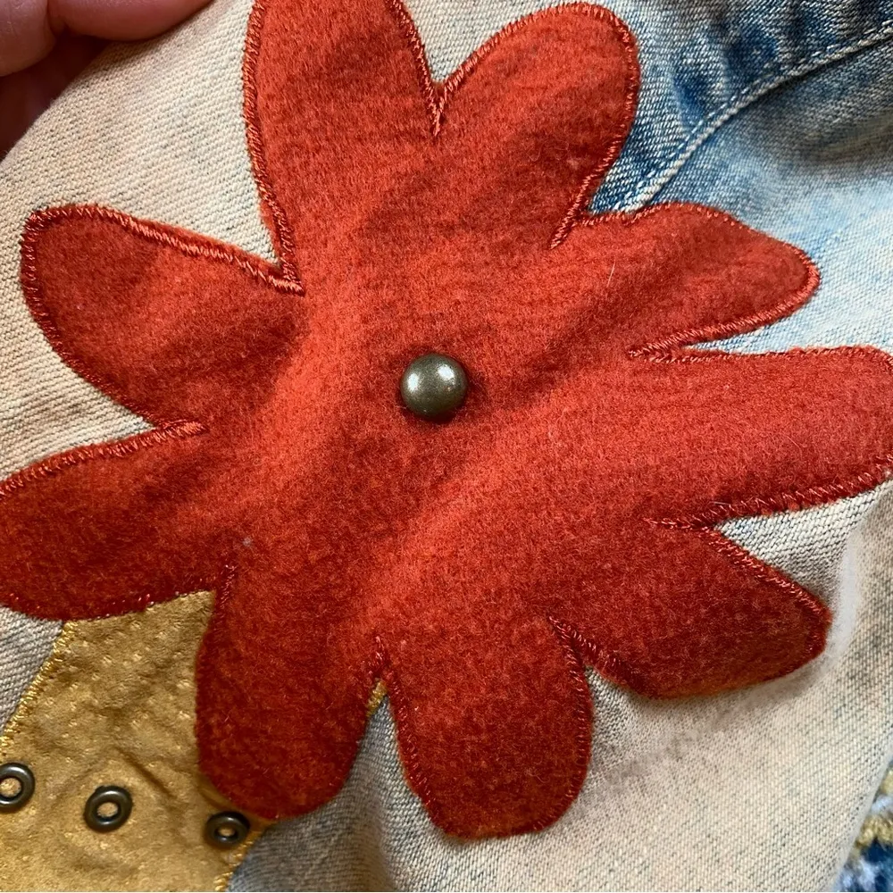 Vintage 90s/Y2K RARE Road Cat Suede And Felt Patchwork Maxi Denim Skirt Size M Size M - Image 15