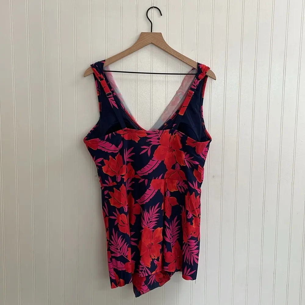 LANDS END Tummy Control Surplice Wrap Swim Dress One Piece Swimsuit Size 18 Blue - Image 4