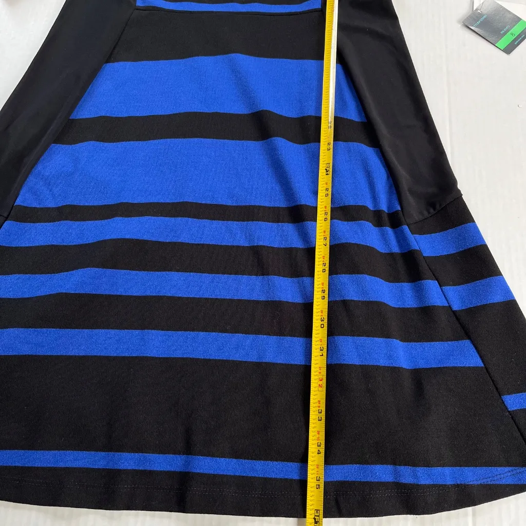 Gabby Skye Sz 8 Blue Black Stripe Elbow Sleeve Fit‎ Flare Stretch Midi Dress Zip - Image 11