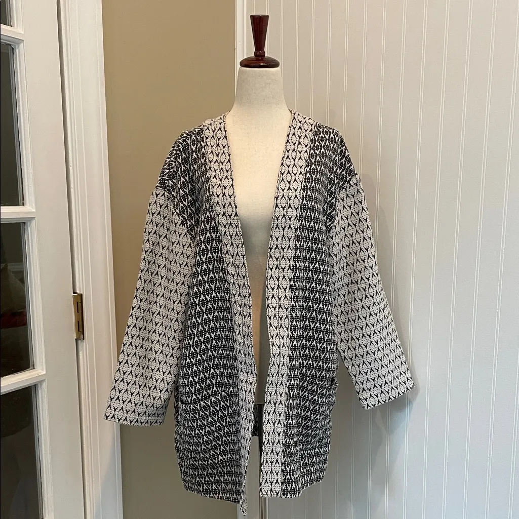 OLD NAVY Jacquard Open-Front Black Print Cardigan Jacket Size L - Image 2