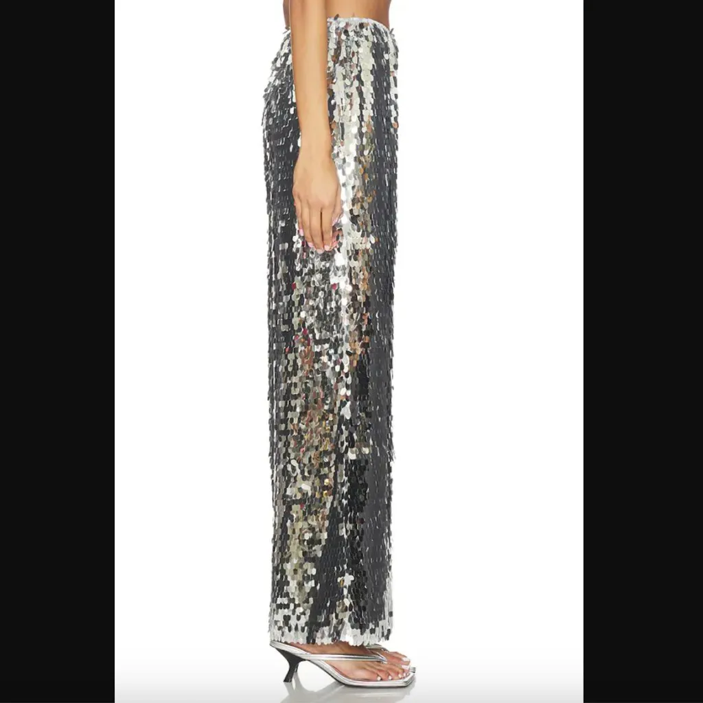 Simon Miller Nella Silver Sequin Wide Leg Pant M Size M - Image 3
