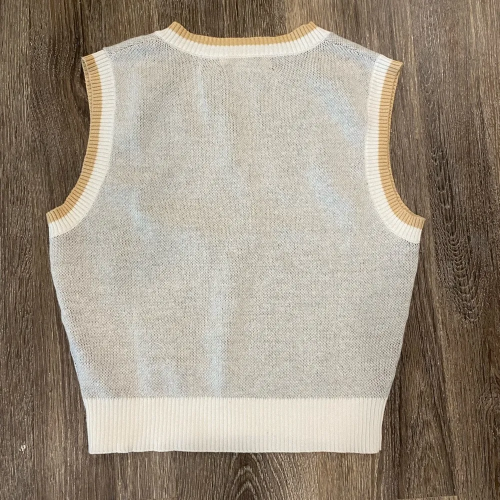 Y2k 90s cropped argyle hearts sweater vest preppy academia medium NEW NWT Gray - Image 8