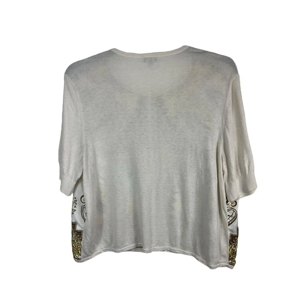 Talbots 2x Pale Yellow Beige Pattern Silk Blend Short Sleeve Soft Cardigan - Image 6