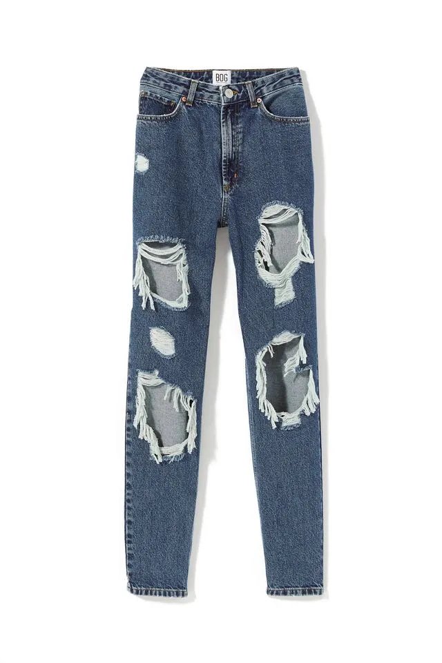BDG High Waisted Mom Jeans Destroyed Medium Wash - Image 6