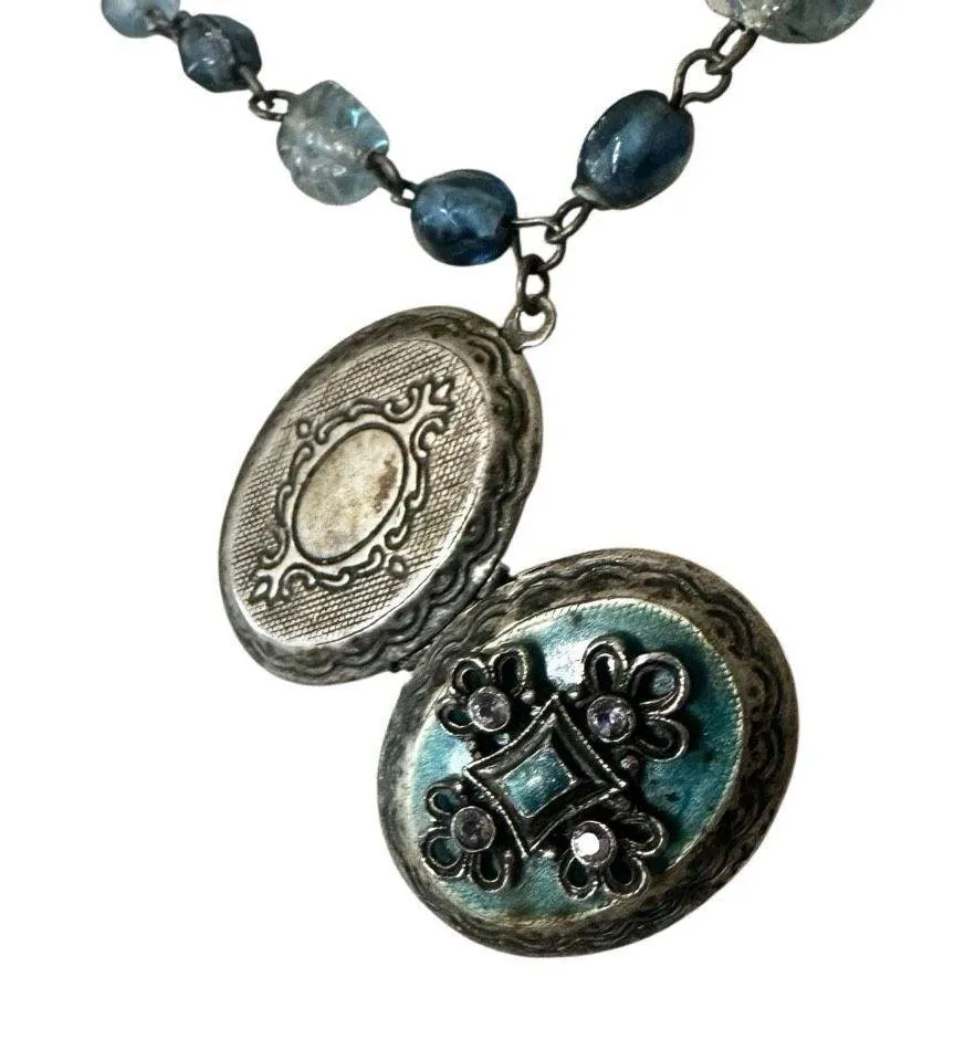Worthington Blue Beaded Locket Necklace with Ornate Pendant - Image 3