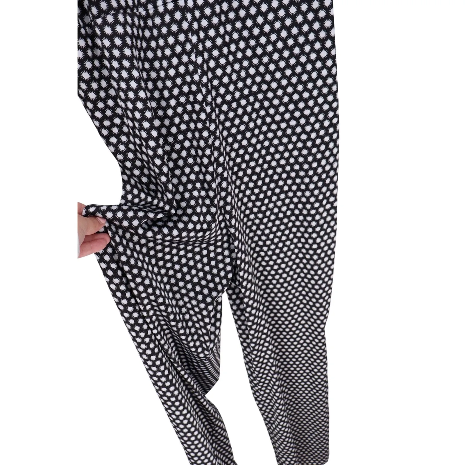 MARGOT JOSEPH Black White Polka Dot Lace Trim Jumpsuit Wide Leg L Size L - Image 4