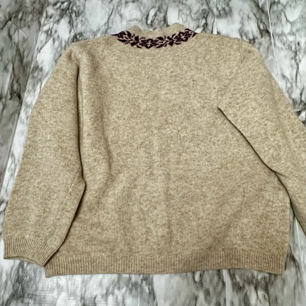 United Colors Of Benetton Oatmeal Pop Over Sweater Collar Pattern Cozy Cabincore - Image 9