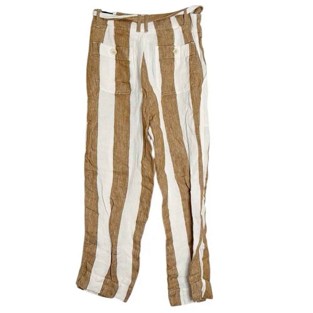 J. Crew Tie-waist linen pant in Large Golden Bistripe Size 0 - Image 3
