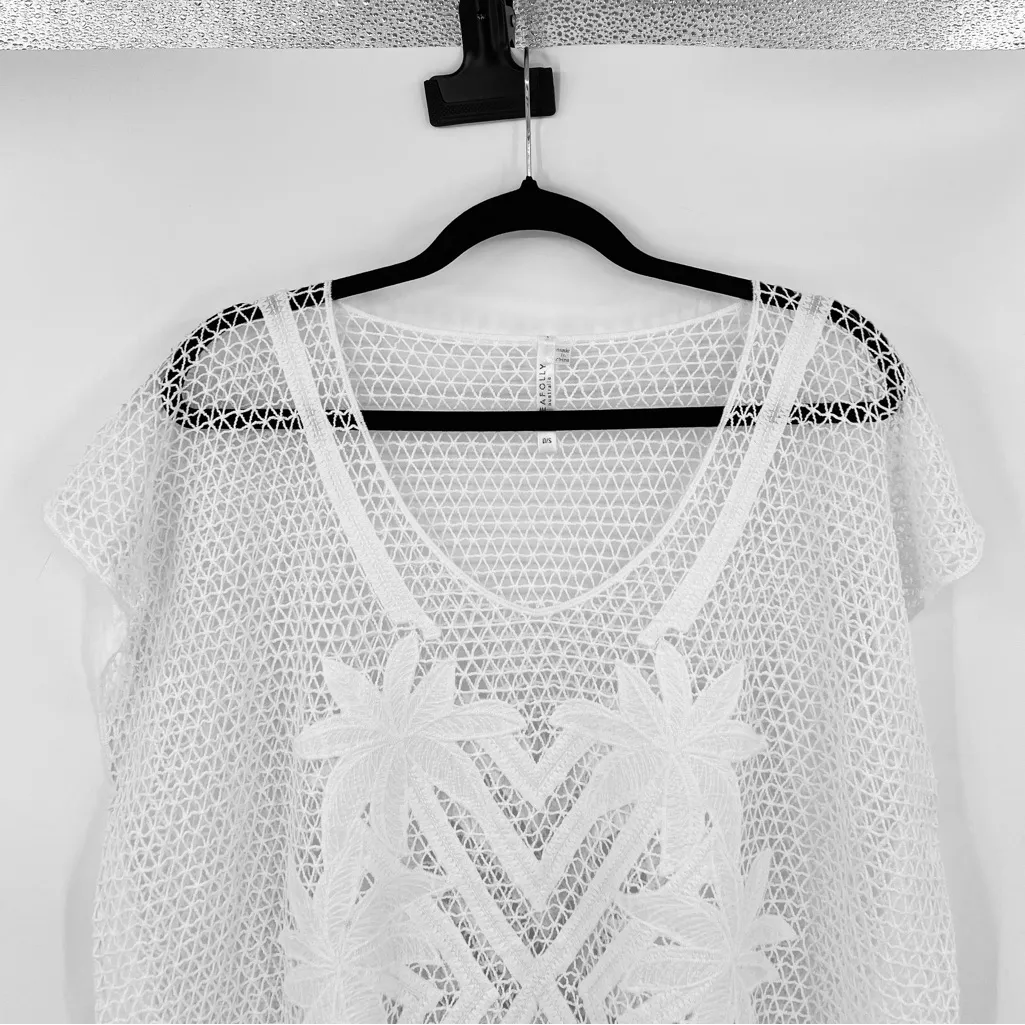 Seafolly Miami Summer Kaftan Crochet Swim Cover-Up Fringe Fray White One Size - Image 7