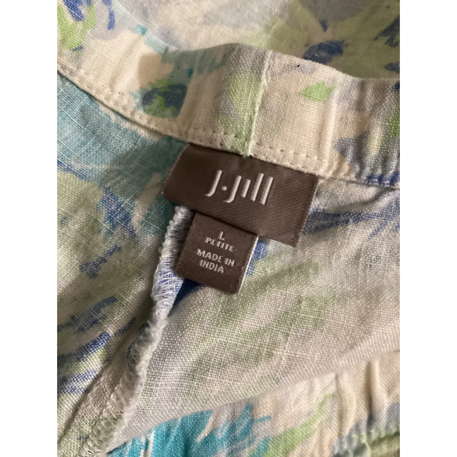 J Jill L Petite Floral Linen Blend Cropped Pants Capri Blue Green White - Image 4