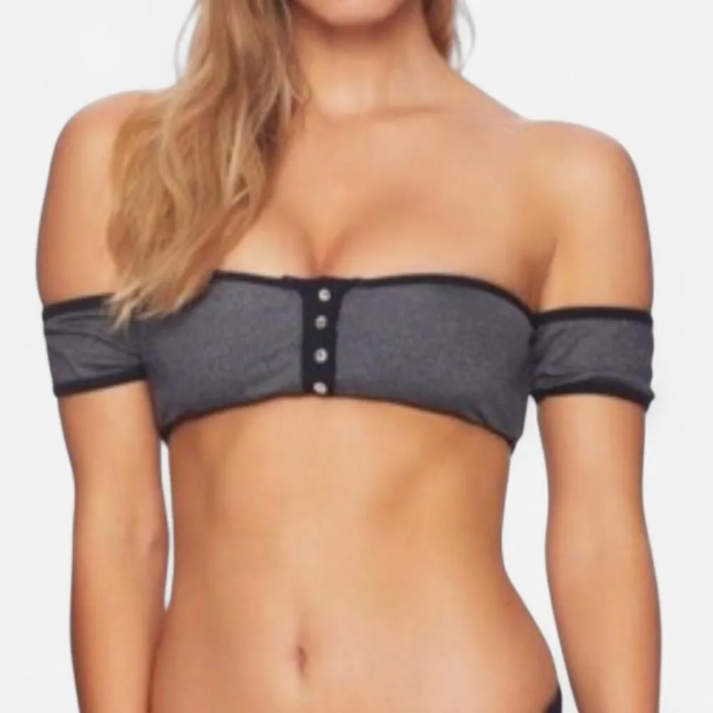 Beach Bunny Presley Off Shoulder Bikini Bralette Gray Button Down top SM/M NEW - Image 4
