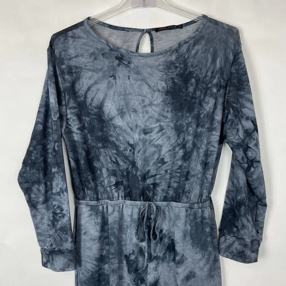 new FRAICHE BY J size large Tie Dye Long Sleeve Jumpsuit blue pocksets rayon - Image 5