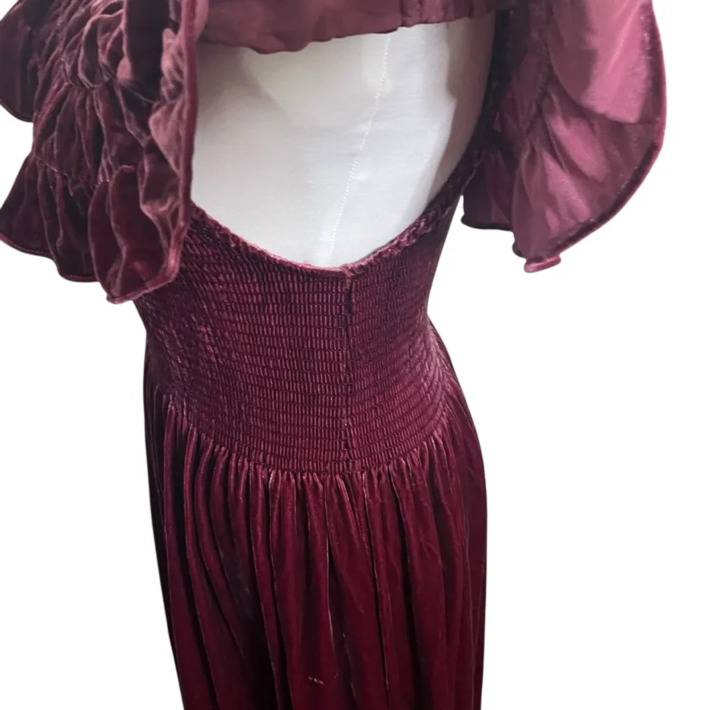 Hill House Akilah Off Shoulder Midi Dress Women’s Size Medium Burgundy Velvet - Image 8