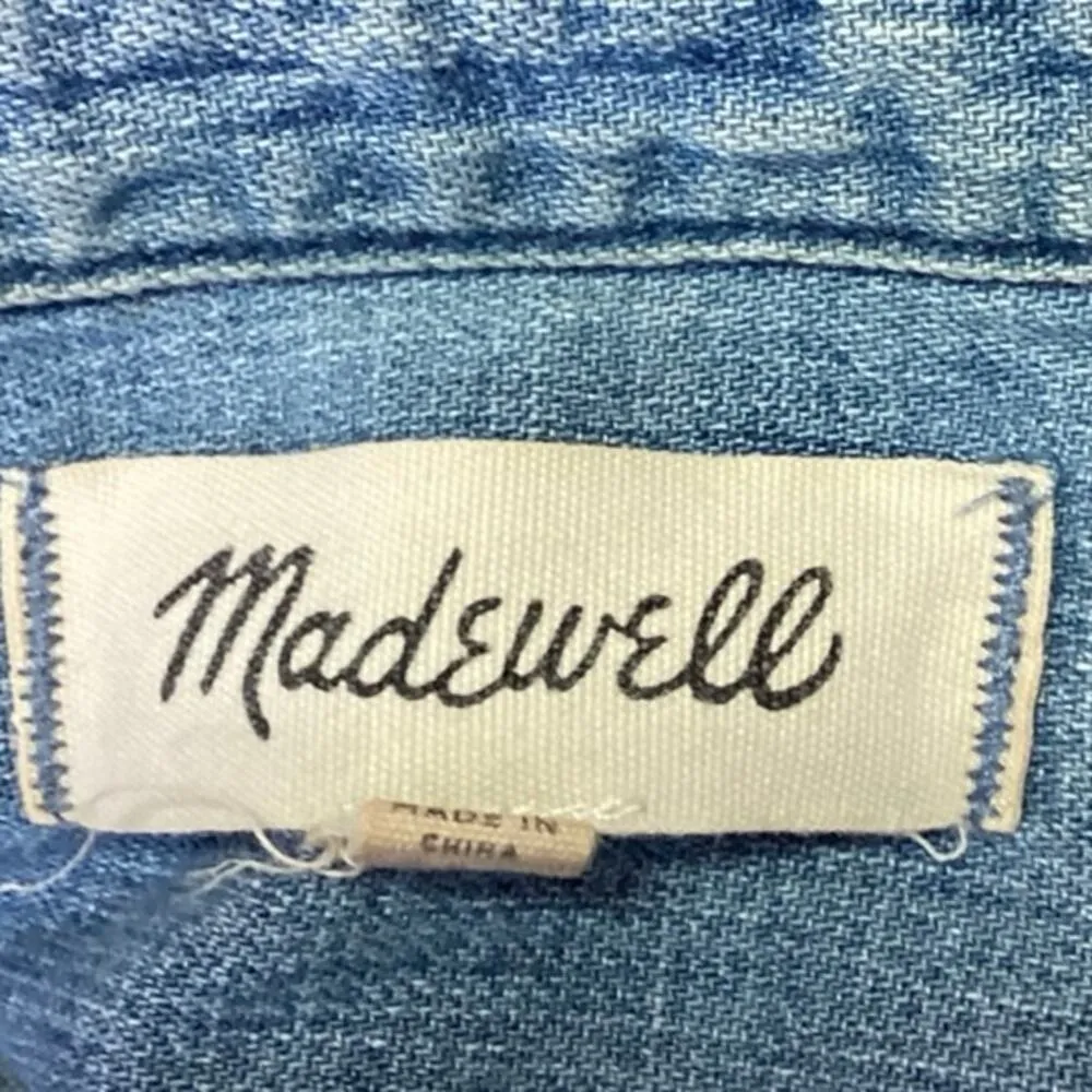 Madewell Blue Long Sleeve Collar Pockets Button Down Denim Jeans Shirt Top Sz M - Image 3