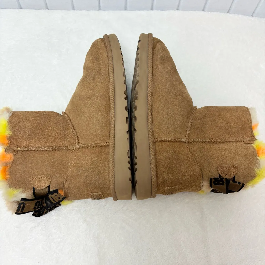 UGG CLASSIC MINI BAILEY BOW PUNK PLAID CHESTNUT BOOTS Vibrant Fur Lining Size 9 - Image 7