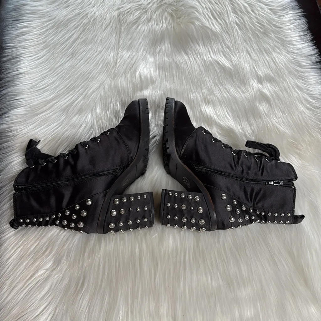 Laundry Black Satin Silver Studded Motto Boots - Image 6