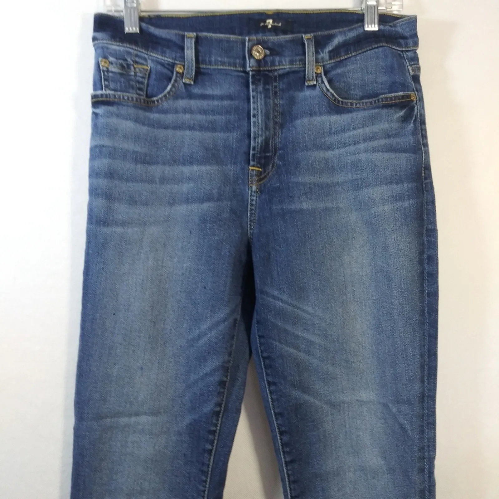 7 For All Mankind Blue Highwaist Slim Kick Jeans Raw Hem Size 30 - Image 4