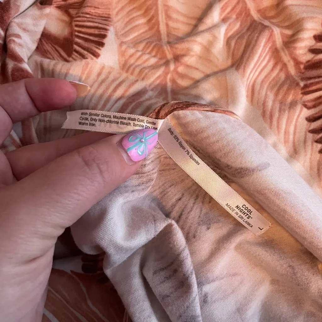 Soma Women L White Tan Tropical Cool Nights Nightgown Sleep Shirt Short Sleeve - Image 7