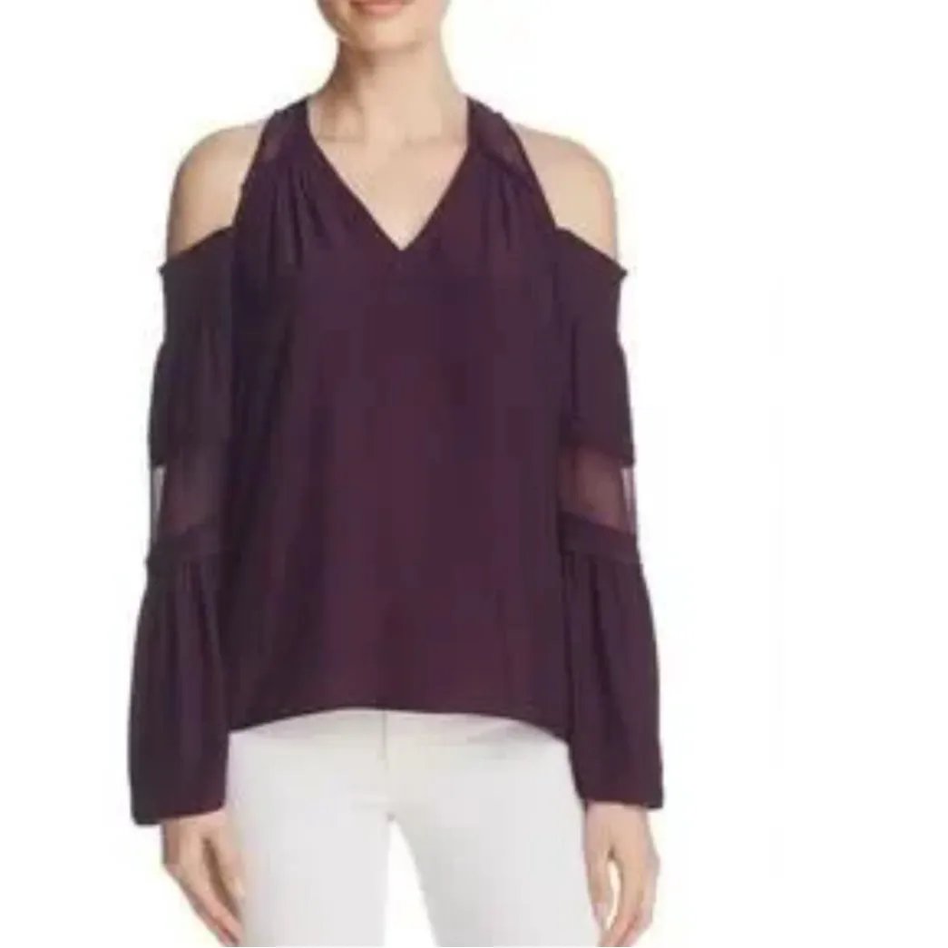 Ramy Brook New York Cold Shoulder 100% Silk Purple Blouse Long Sleeves - Image 10