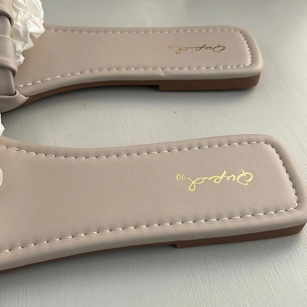 Qupid Warm Gray Braided Leather Strap Flat Slide Sandals Shoes Size‎ 9 New - Image 5