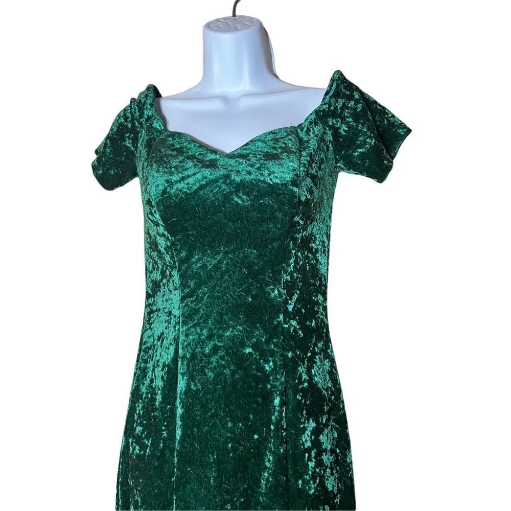 All That Jazz Vintage‎ Green Velvet Dress Size Medium - Image 2