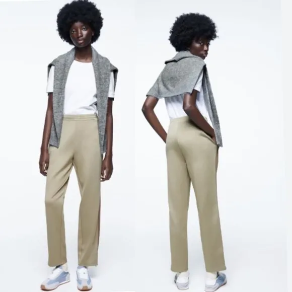 NWT Zara woman’s Side Stripe Retro  Joggers Pants Green Small - Image 2