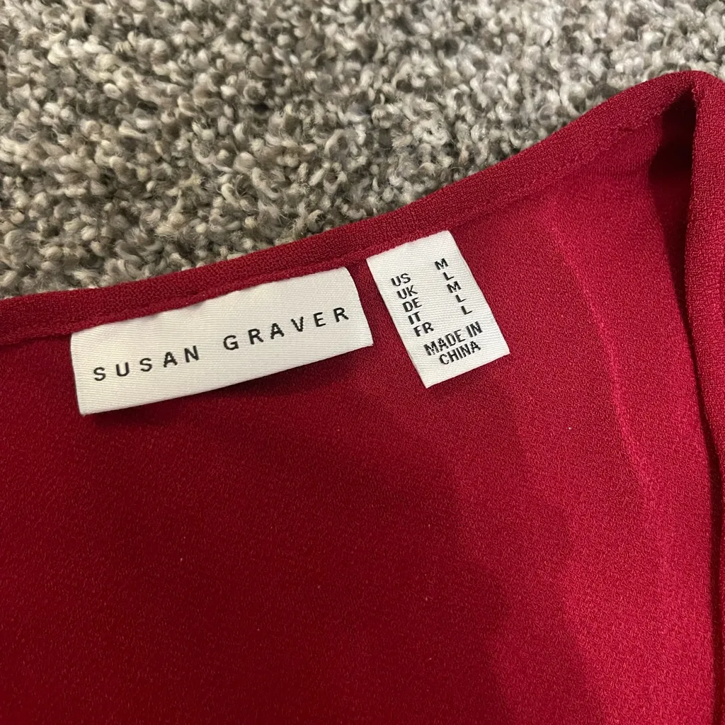 New Susan Graver Red V-Neck Lace Trim Sleeve Tunic Top M - Image 3