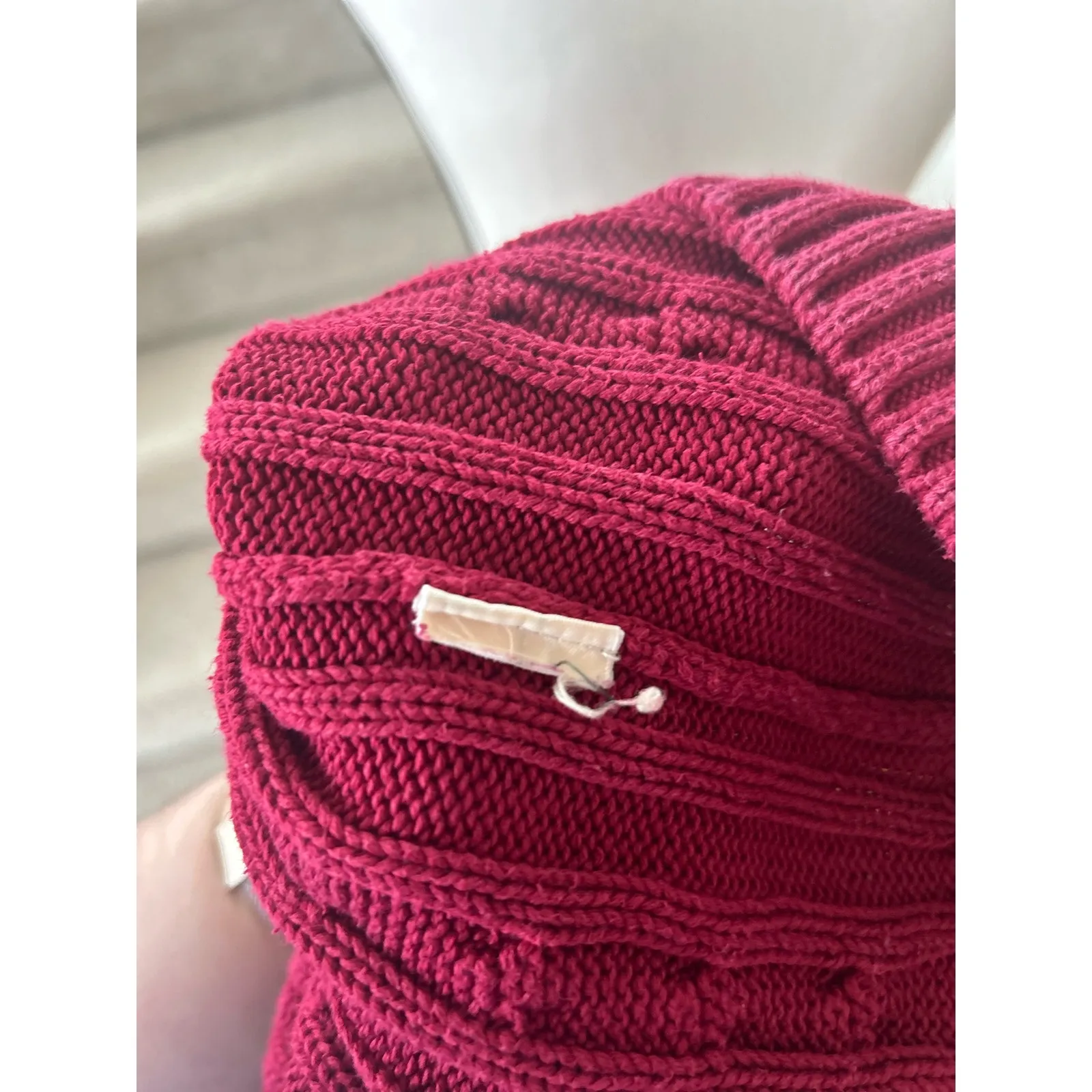 L.L. Bean Cranberry Red/Pink Cableknit Shawl Collar Sweater - Image 5