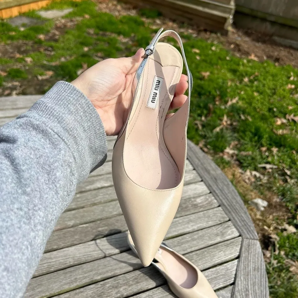 Nude Kitten-Heel Slingback Pumps by miu miu size 36 1/2  nude silver‎ 6 - Image 6