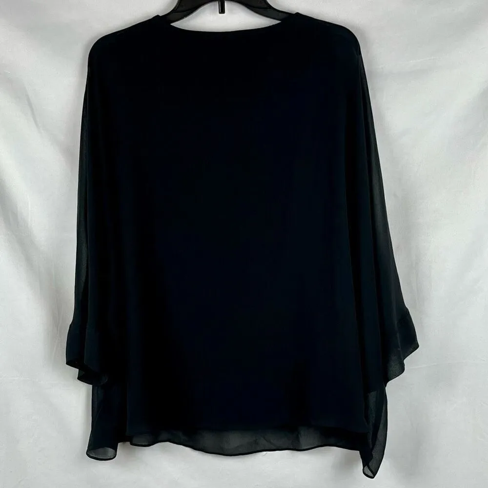 EST. 1946 Black Flowy Blouse Gold Ring Accents XL - Image 4