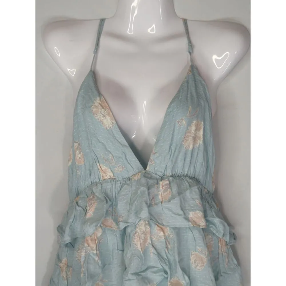 Milkweed Floral Tiered Ruffle‎ Mini Dress Mint Blue Medium NWT Cottage Prairie - Image 2