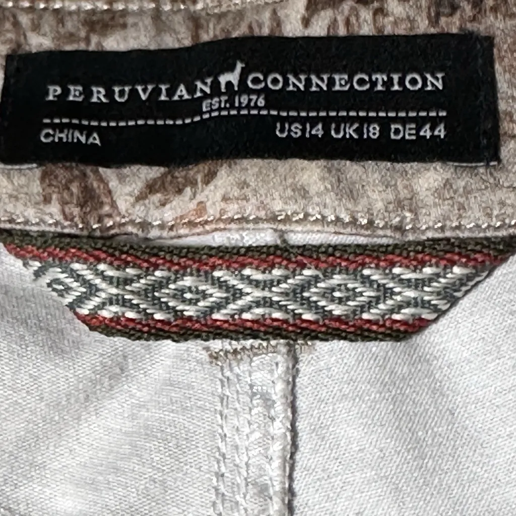 Peruvian Connection Hatsuko Pants 14 Beige Floral Print Tapered Mid-Rise Stretch - Image 5