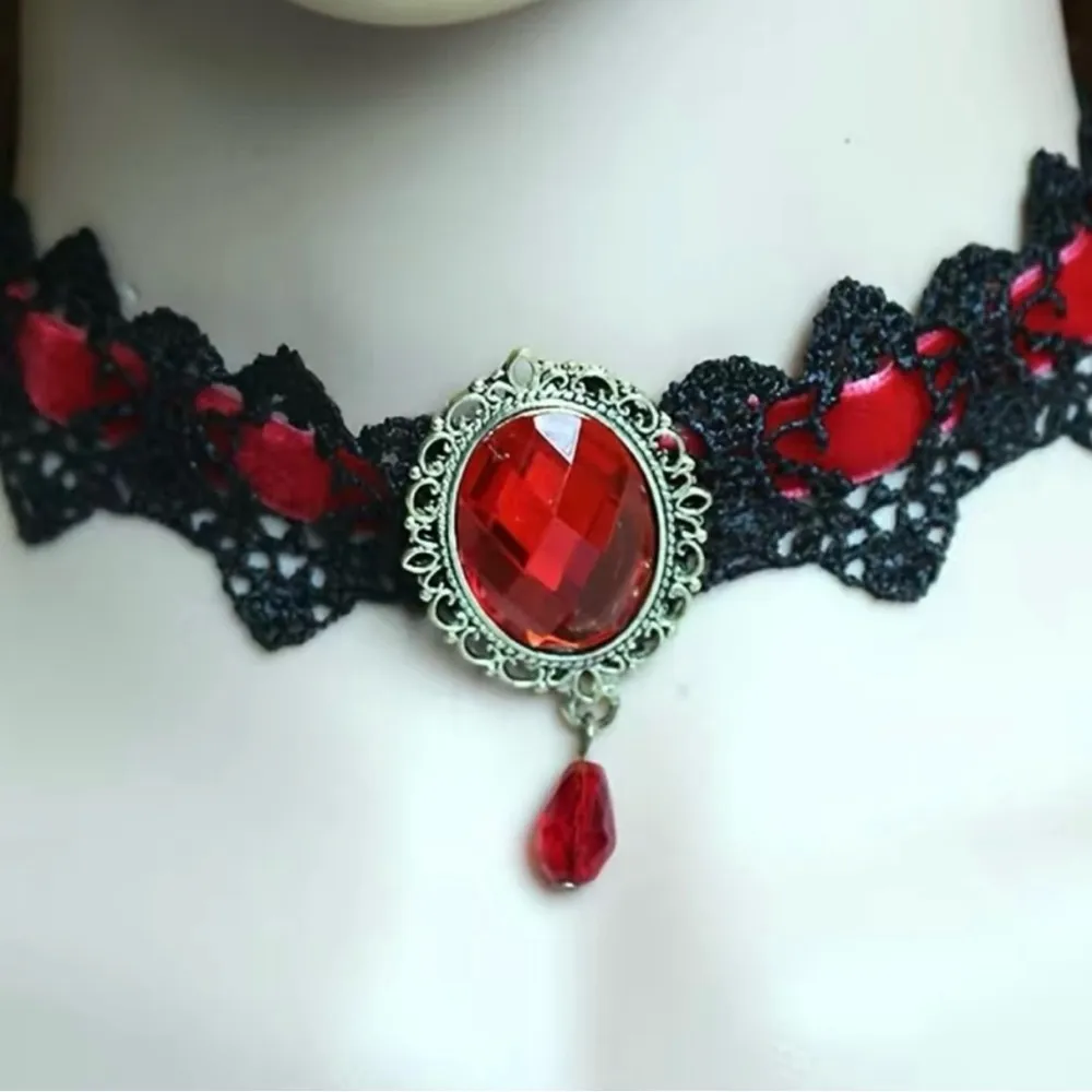 Black/Red Lace Necklace Collar Choker‎ Retro Style Cosplay Fashion Jewelry Black - Image 7