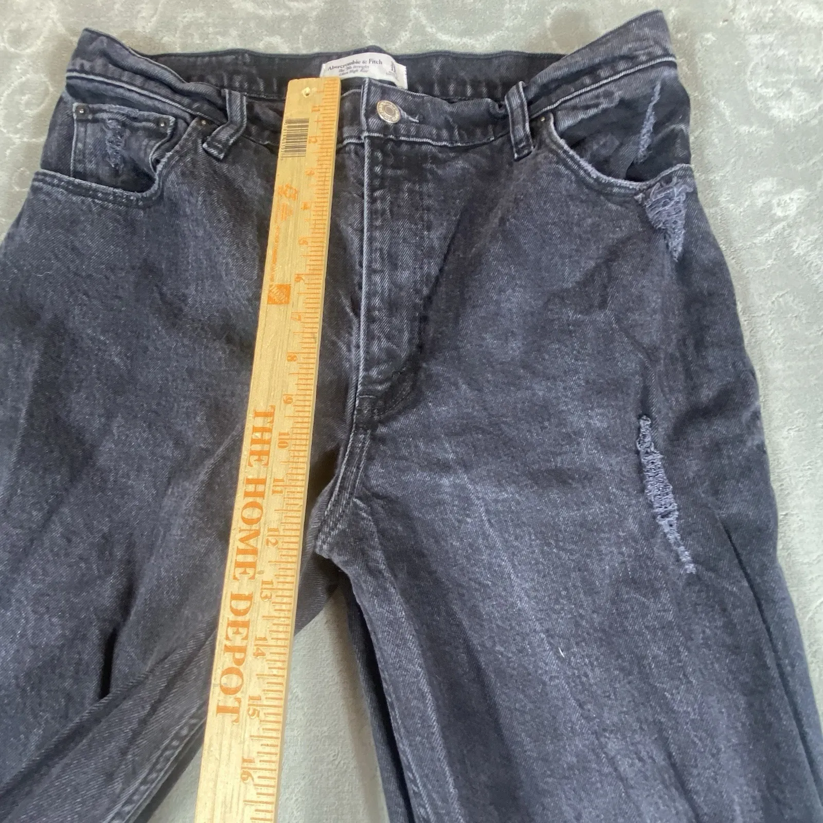 Abercrombie & Fitch 90s Straight Jeans Womens 12/31 Ultra High Rise‎ Rips Fringe - Image 9