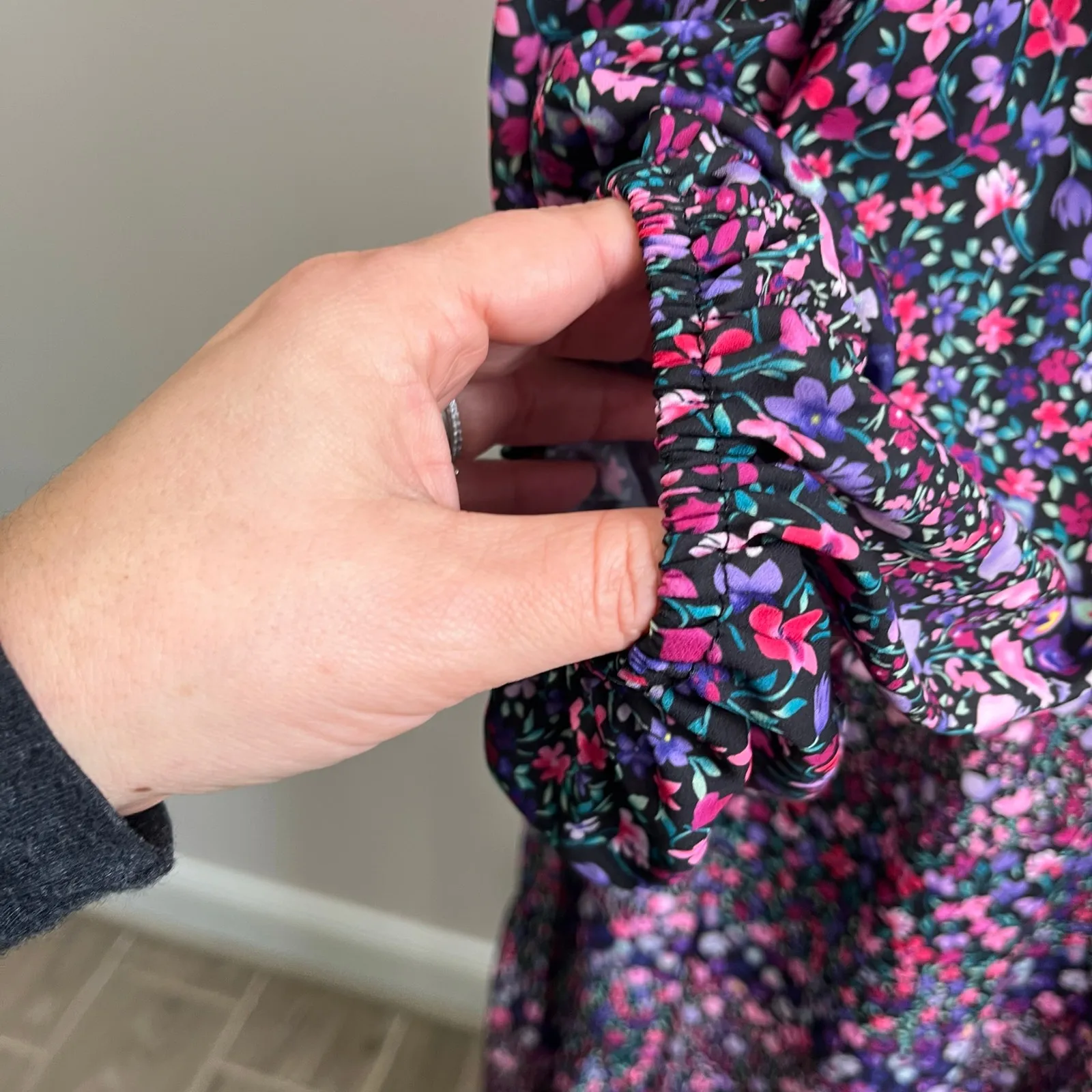 Y.A.S Yasmalone Oversized Floral Long Sleeve Maxi Dress Boho 7/8 Sz Small Black - Image 7