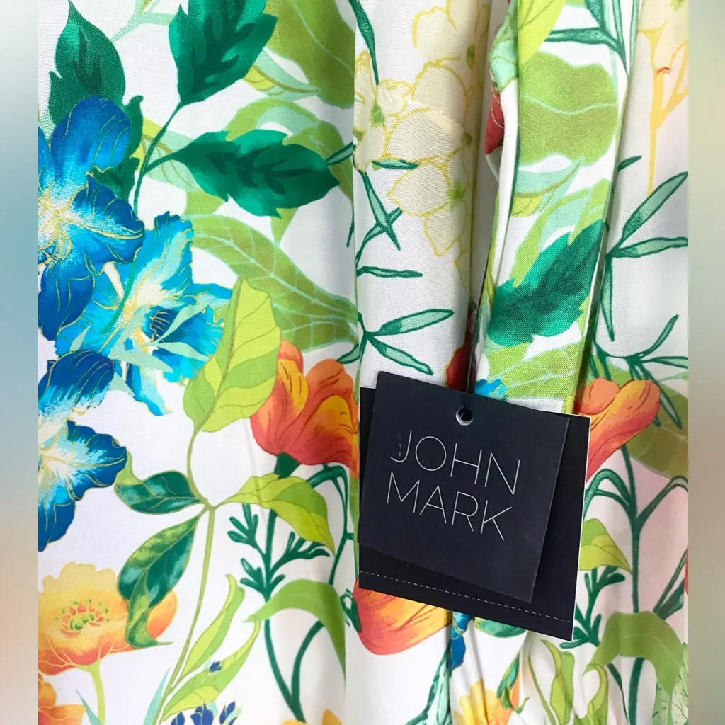 John Mark Floral Satin Dress Shirt/ Tunic Long Sleeve Size L NWT Green Size L - Image 8