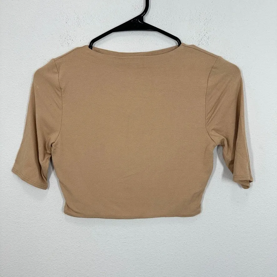 Naked Wardrobe Almond Nude 1/2 Sleeve Crop Top Tan M NWT Compression - Image 4