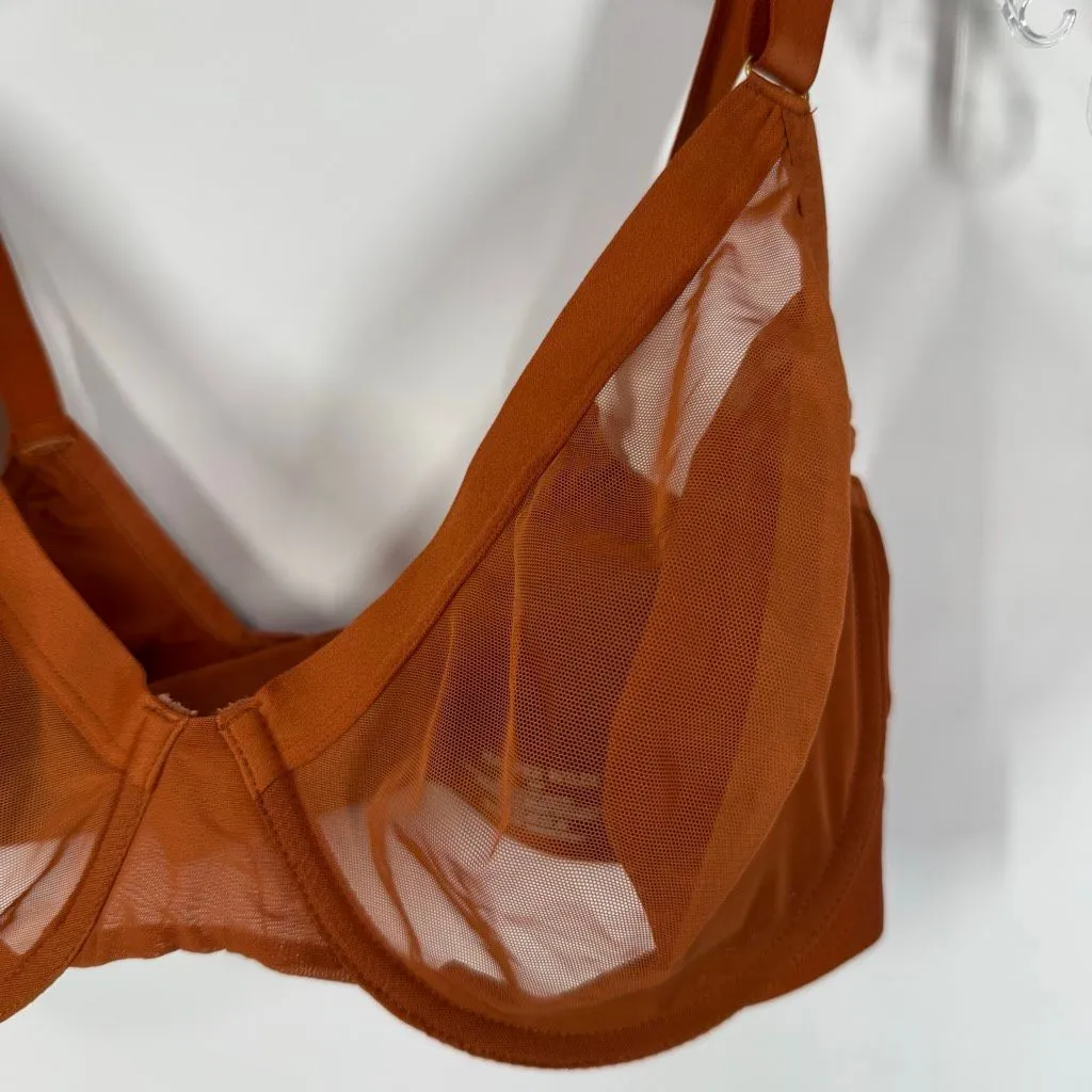 A17 Harper Wilde Comfort Mesh Plunge Bra Soft Sheer Underwire size 34F/DDD Orange - Image 5